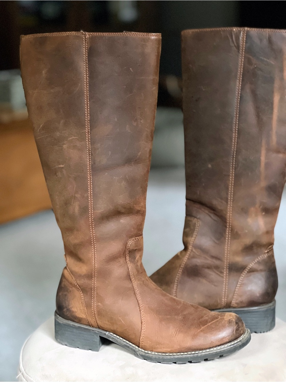 Clarks Brown Distressed Leather Tall Riding Boot Women’s Size 9
